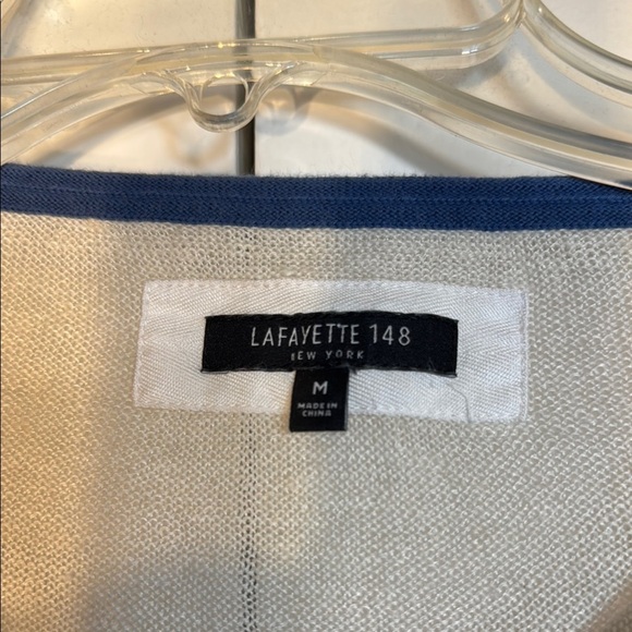 Lafayette 148 New York Blue and Cream Striped Sweater - Picture 3 of 6